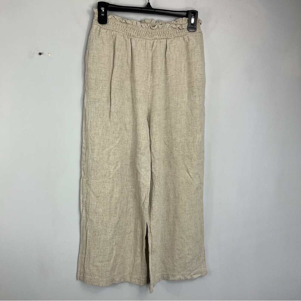 Princess Polly Size 8 Linen Blend Wide Leg Crop Tan Sand Flowy Pants TT7
